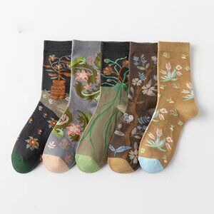 5 Pairs Women's Oil Painting Art Socks